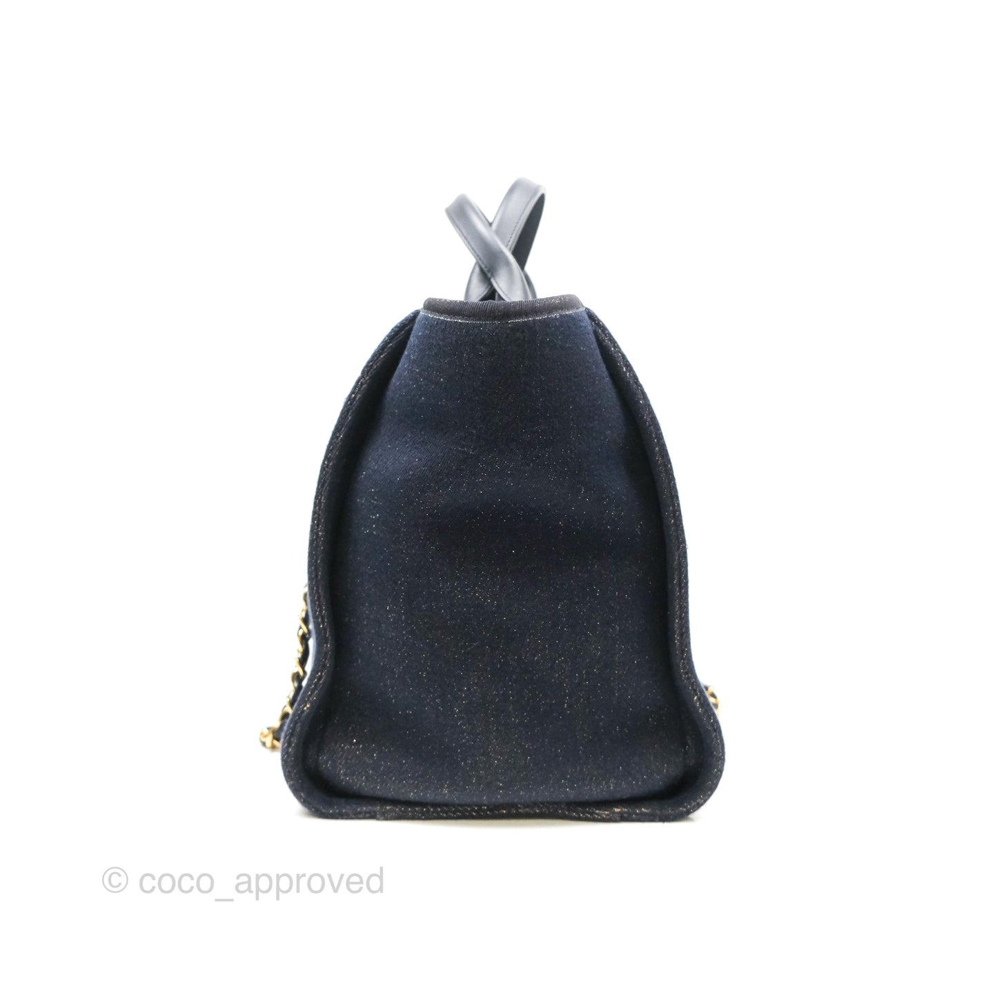 Chanel Large Deauville Navy Glitter Canvas Gold Hardware