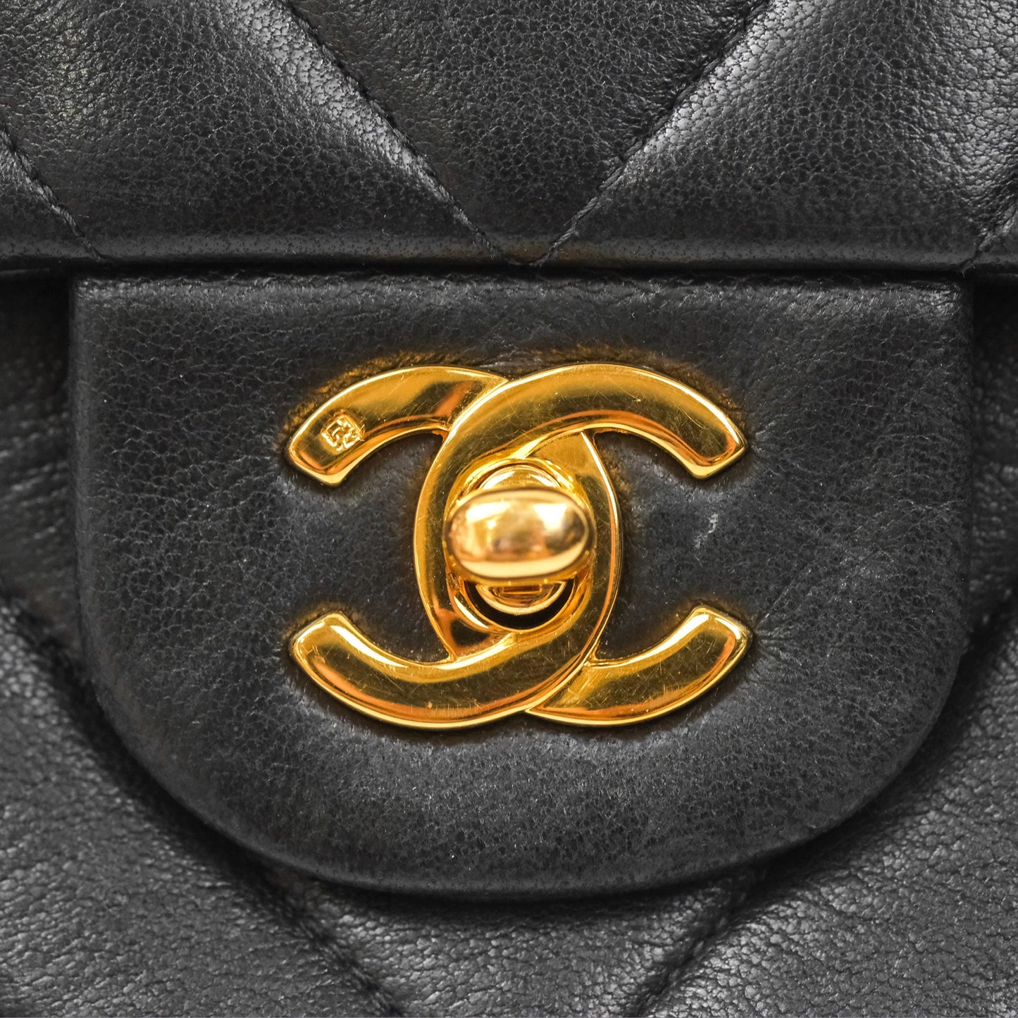 Chanel Vintage Medium Classic Flap Chevron Black Lambskin 24K Gold Hardware