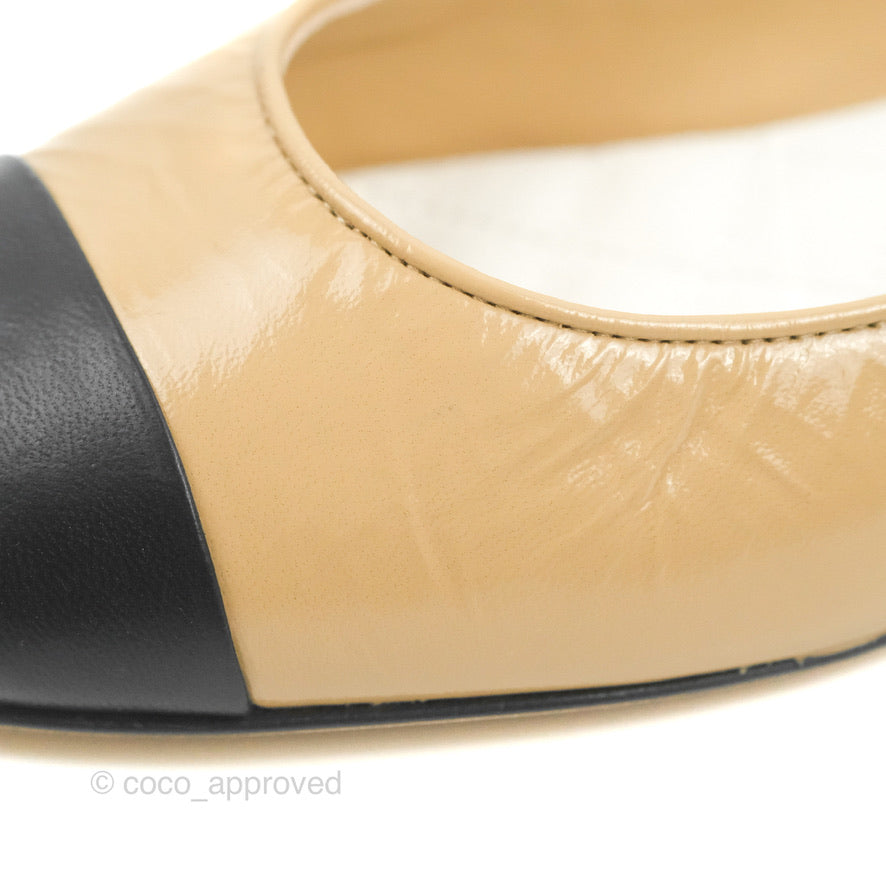 Chanel Cap Toe Ankle Chain Ballerina Flats Black/Beige