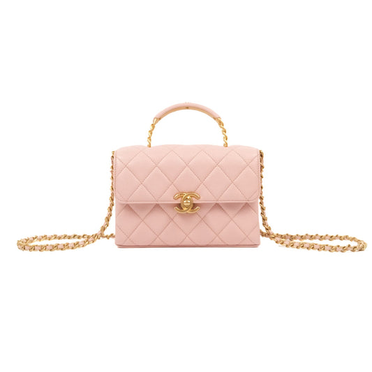 Chanel Carry Me Top Handle Flap Bag Pink Caviar Aged Gold Hardware 23S