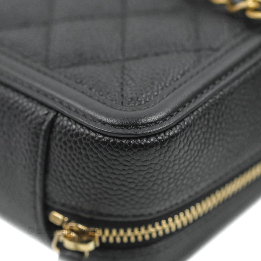 Chanel CC Filigree Vanity Clutch With Chain Caviar Black Aged Gold Hardware