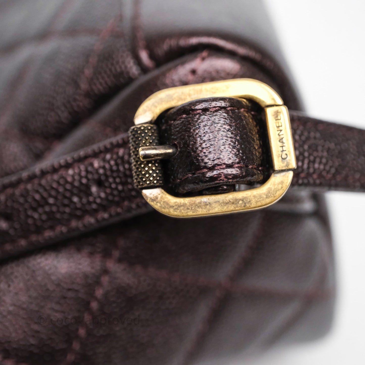 Chanel Quilted Filigree Backpack Iridescent Burgundy Caviar Aged Gold Hardware