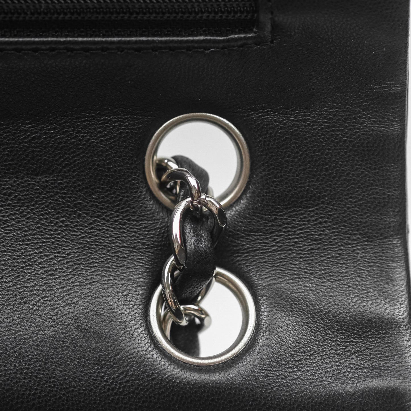 Chanel Classic M/L Medium Flap Quilted Black Lambskin Silver Hardware