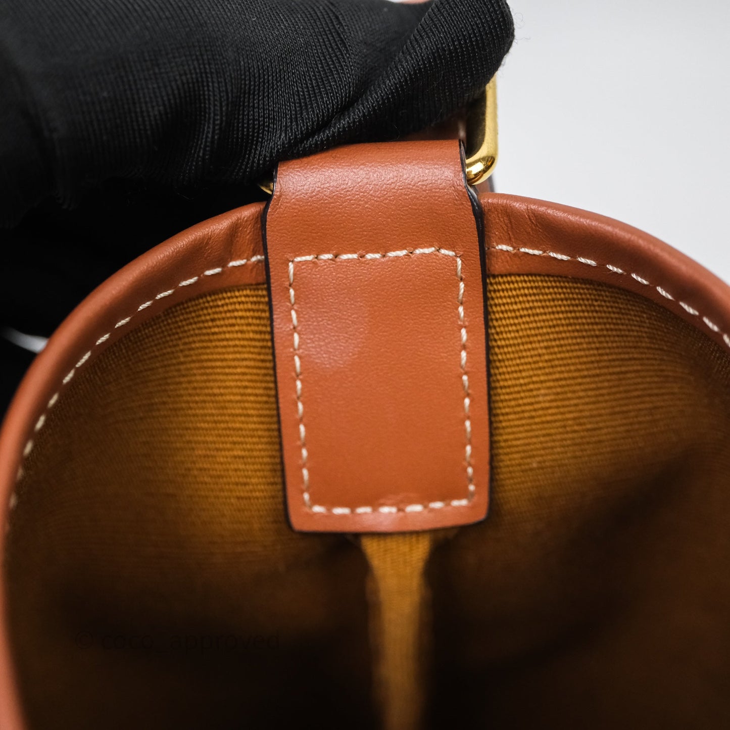 Celine Small Bucket Triomphe Canvas Tan Calfskin