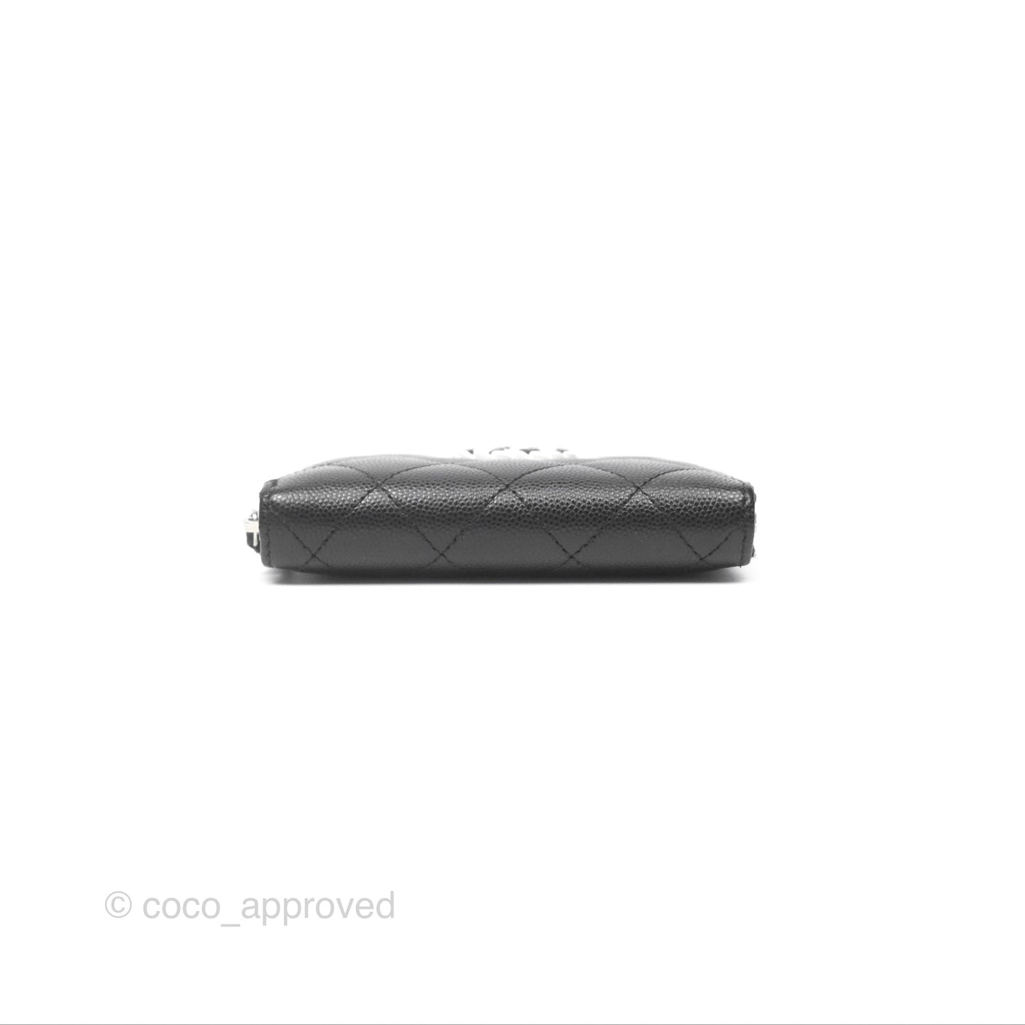 Chanel Zipped Coin Purse Black Caviar White CC Silver Hardware