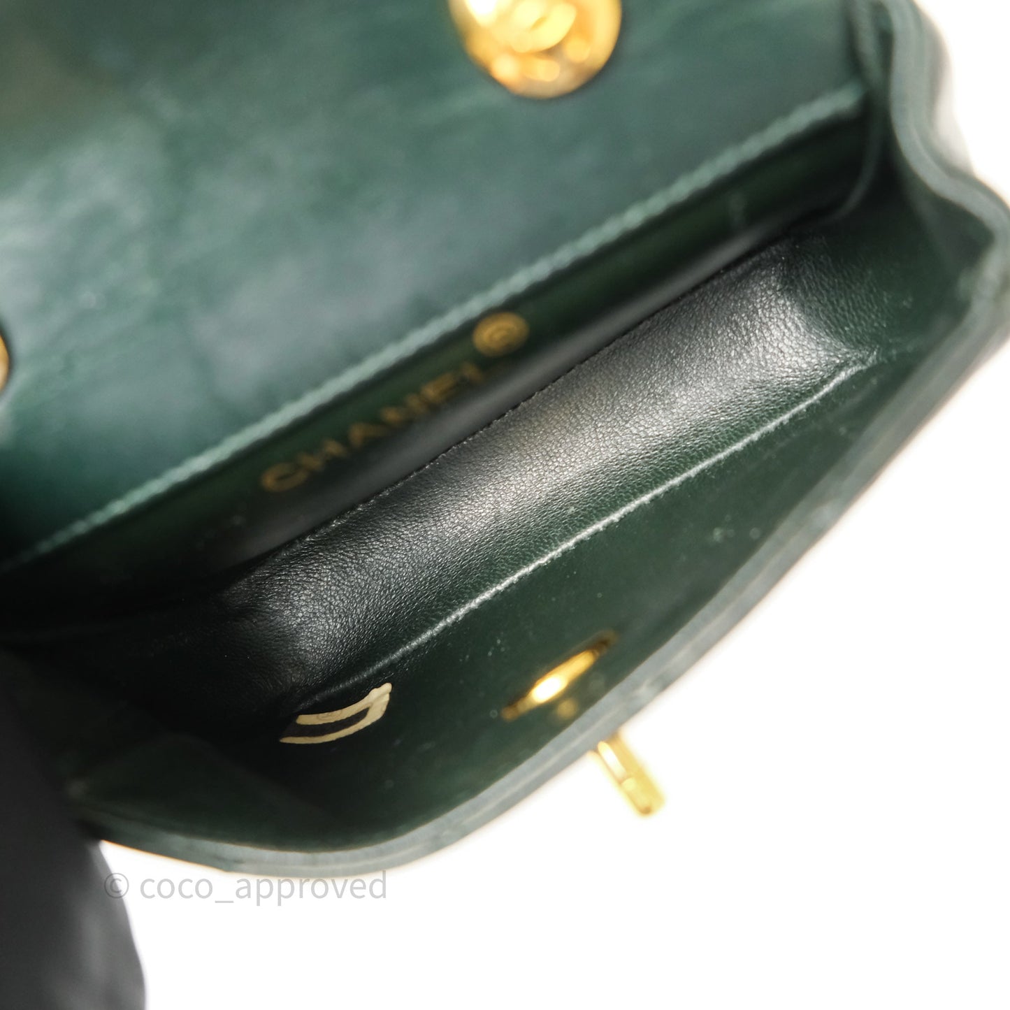 Chanel Vintage Mini Flap Bag Dark Green Lambskin Gold Hardware