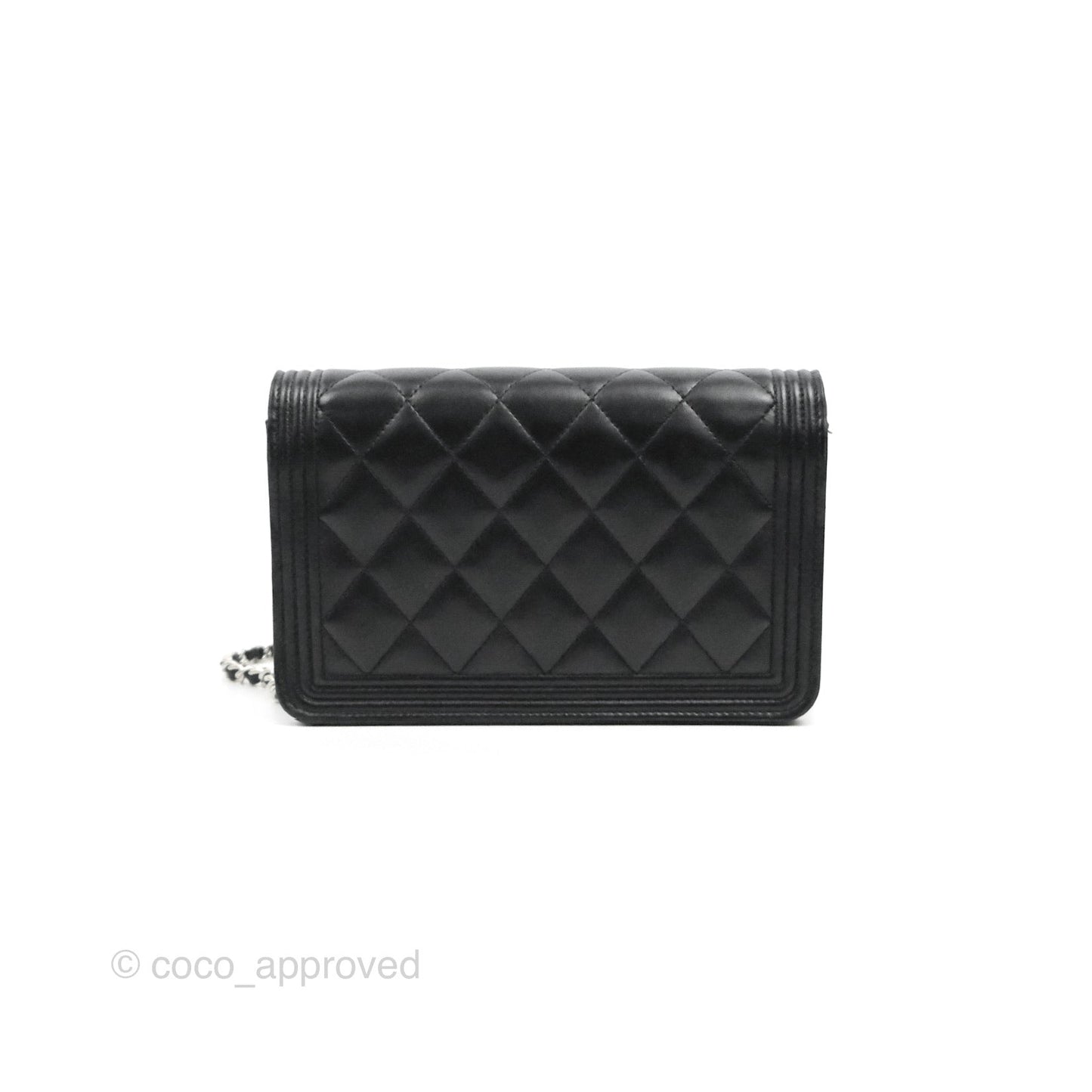 Chanel Quilted Boy Wallet on Chain WOC Black Lambskin Silver Hardware
