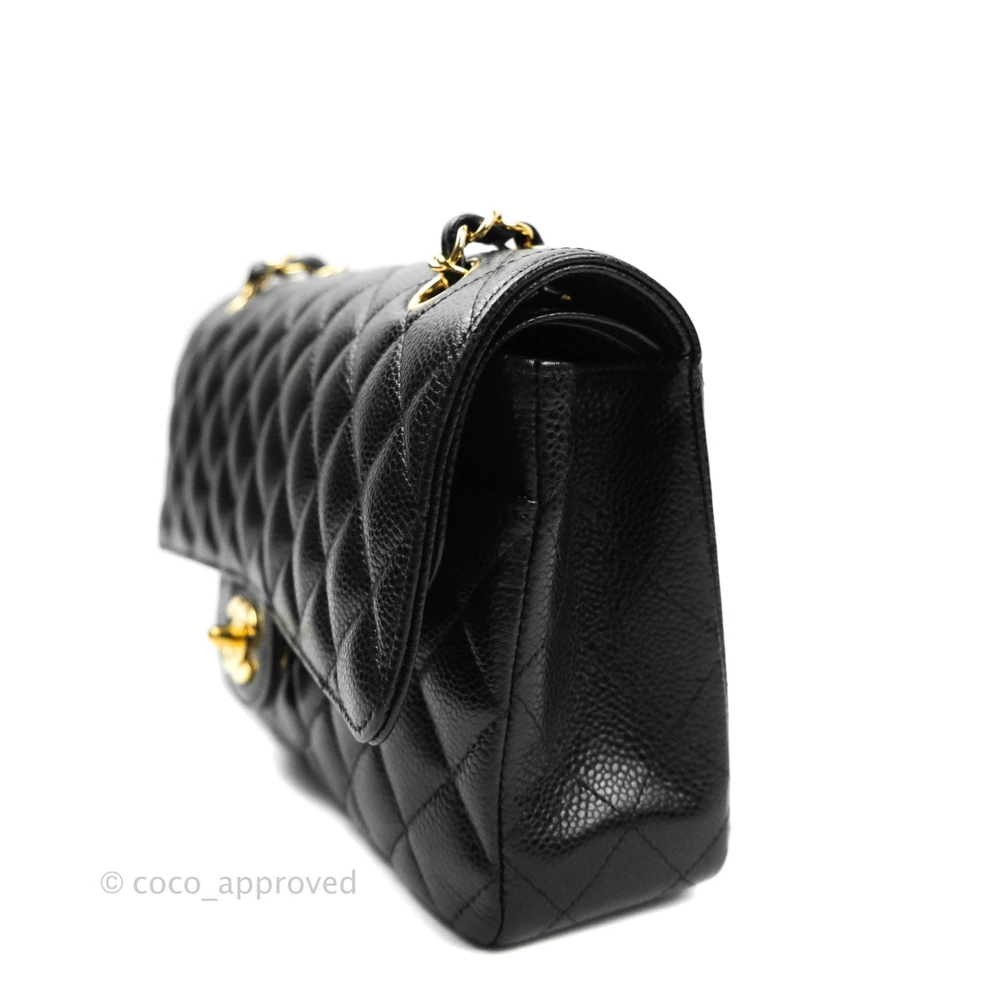 Chanel Quilted M/L Medium Double Flap Black Caviar Gold Hardware