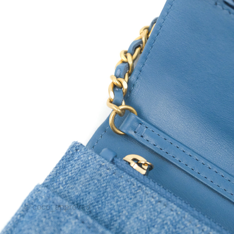 Chanel Quilted Pearl Crush Wallet on Chain WOC Denim Aged Gold Hardware