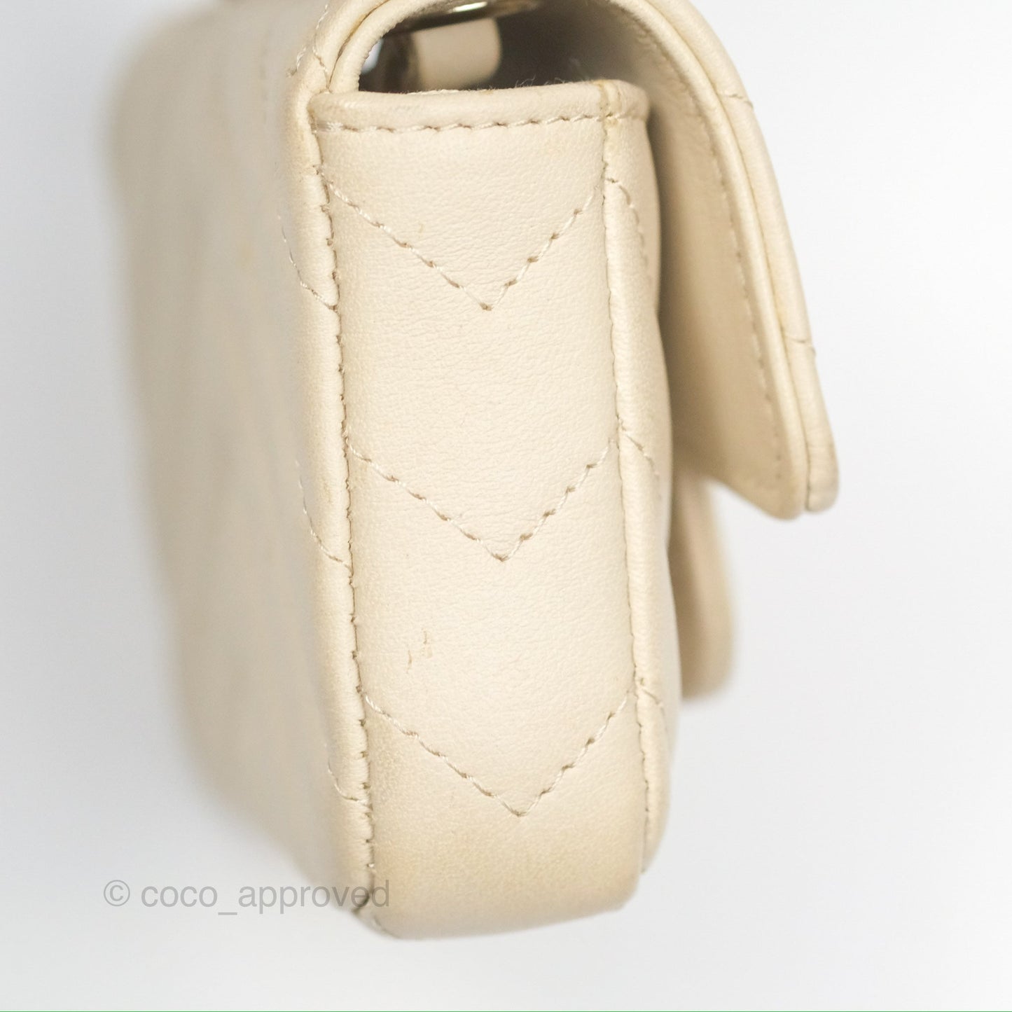 Chanel Mini Card Holder Chain Belt Bag Chevron Ivory Calfskin Silver Hardware