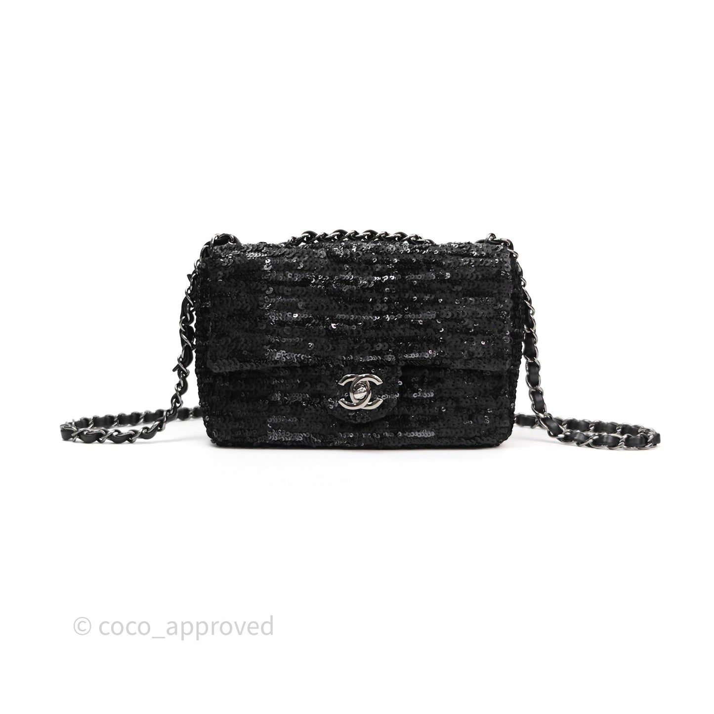 Chanel Mini Flap Bag Sequin Black/ Navy Gun Metal Hardware