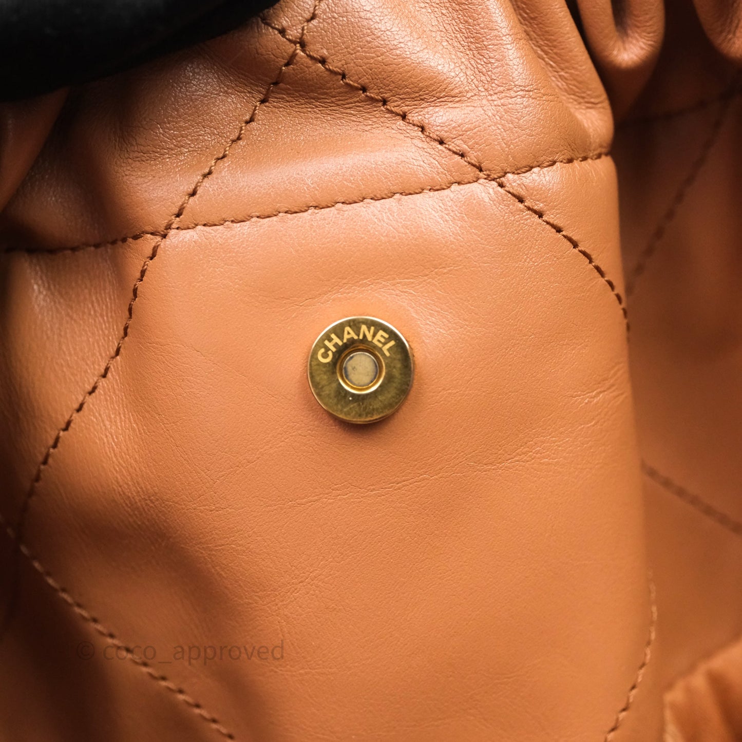 Chanel 22 Small Caramel Beige Shiny Calfskin Aged Gold Hardware