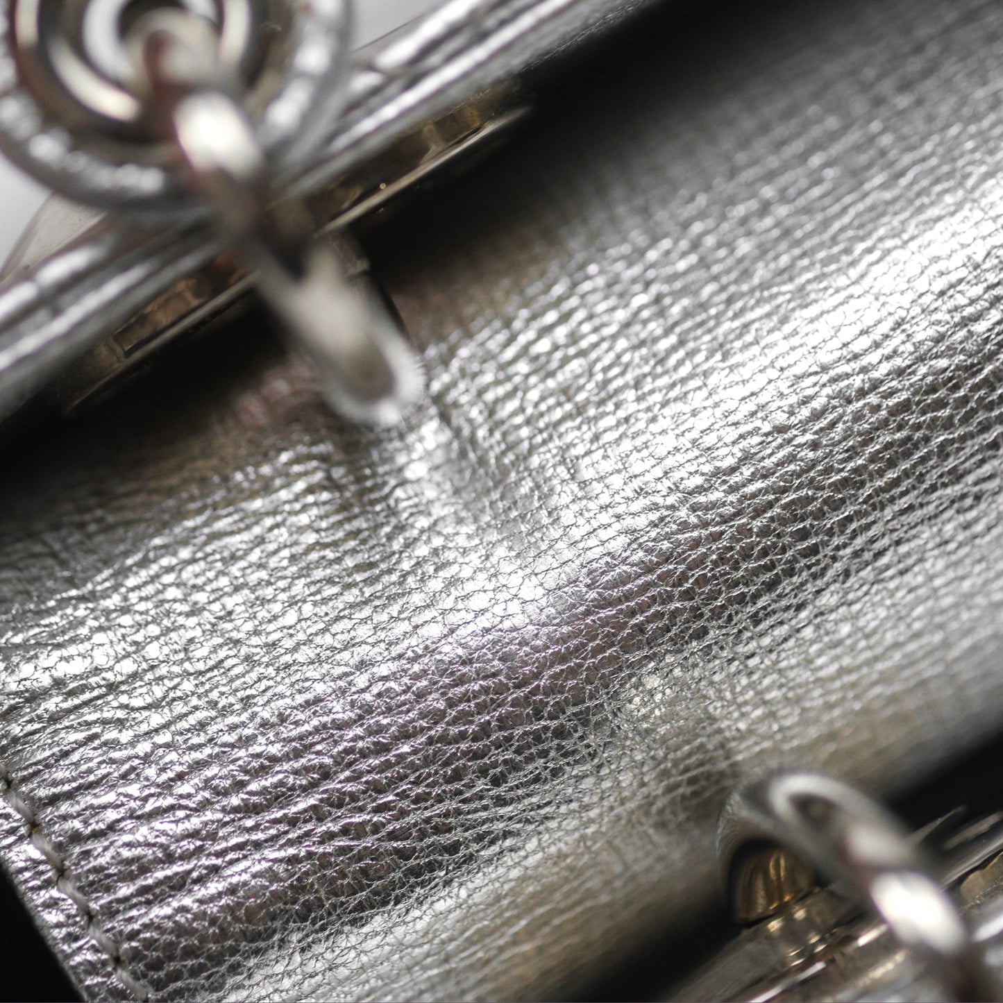 Christian Dior Small Lady Dior My ABCDior Silver Metallic Grained Calfskin Cannage