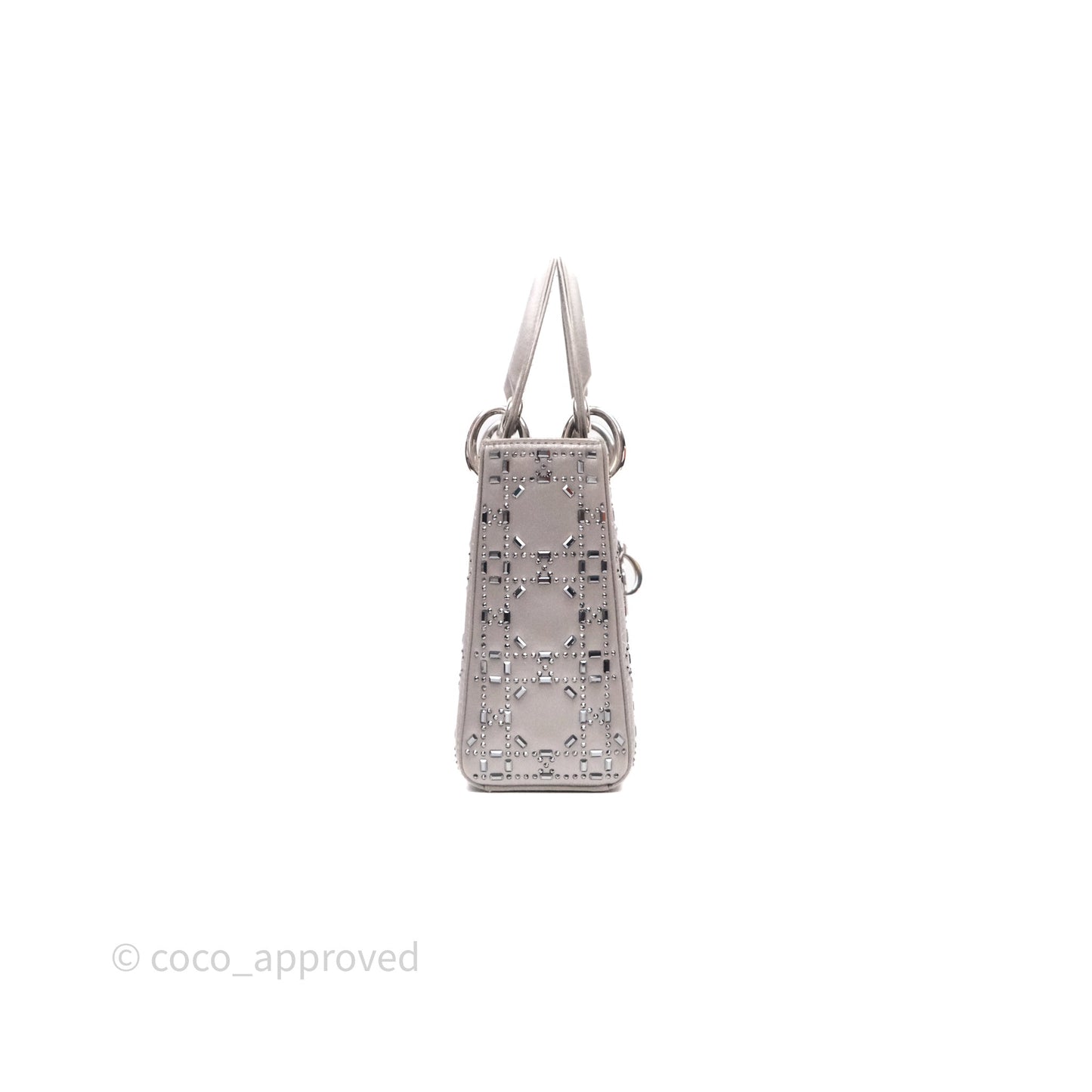 Christian Dior Mini Lady Dior Bag Grey Strass Cannage Satin Silver Hardware