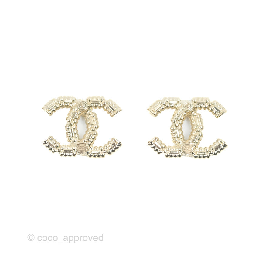 Chanel Crystal CC Earrings Gold Tone 22K
