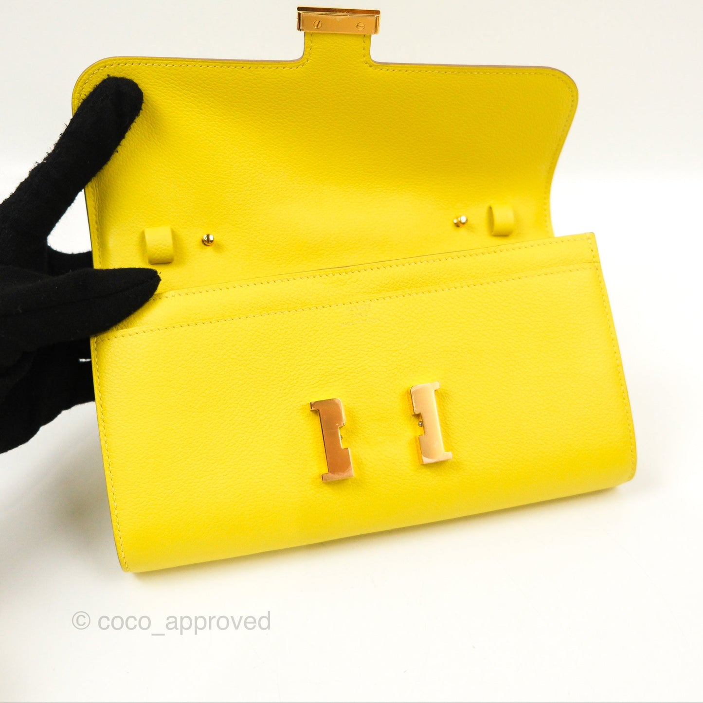 Hermès Constance To Go Wallet Lime Evercolour Rose Gold Hardware