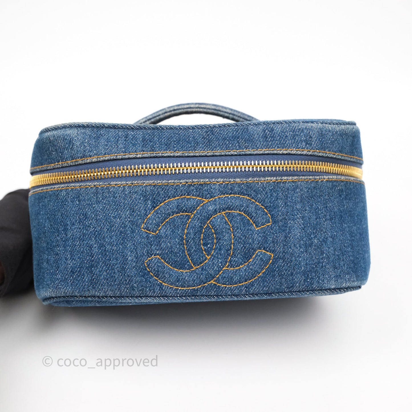 Chanel Vintage Vanity Case Denim Aged Gold Hardware