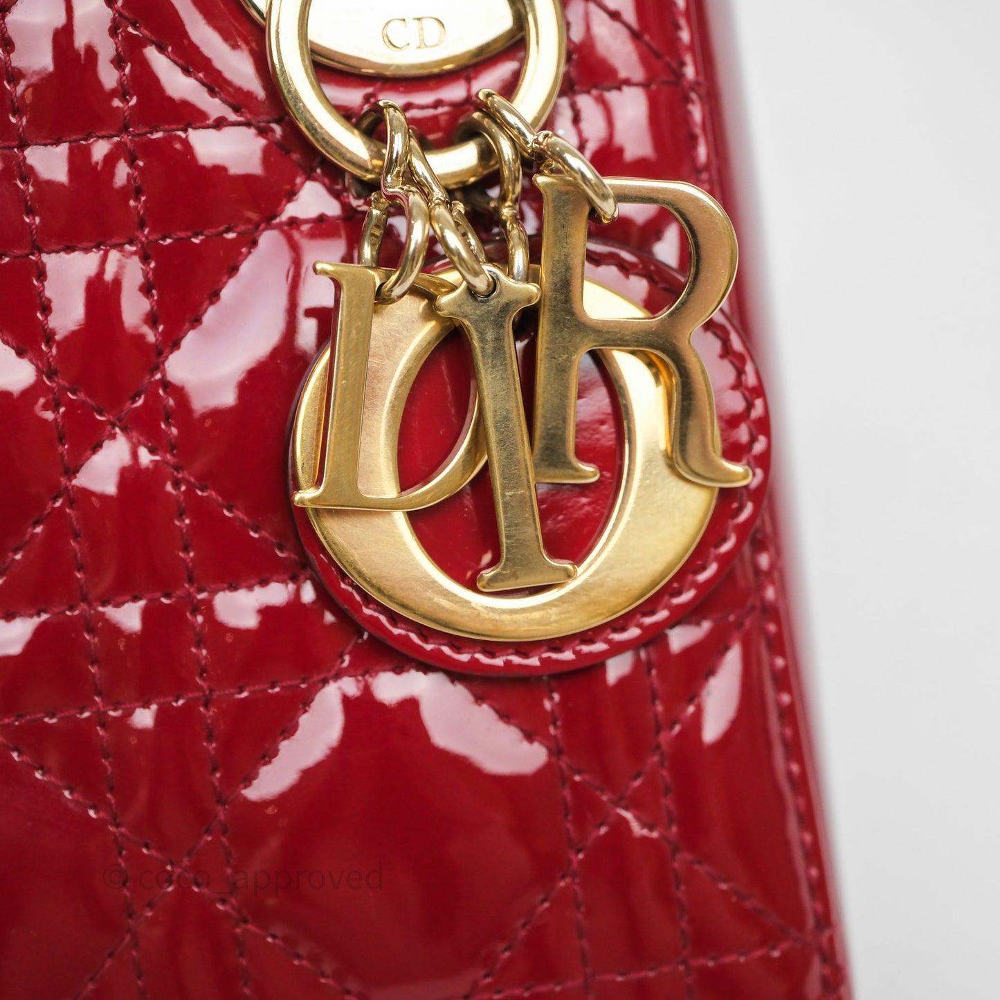 Christian Dior Mini Lady Dior Red Patent Cannage Gold Hardware