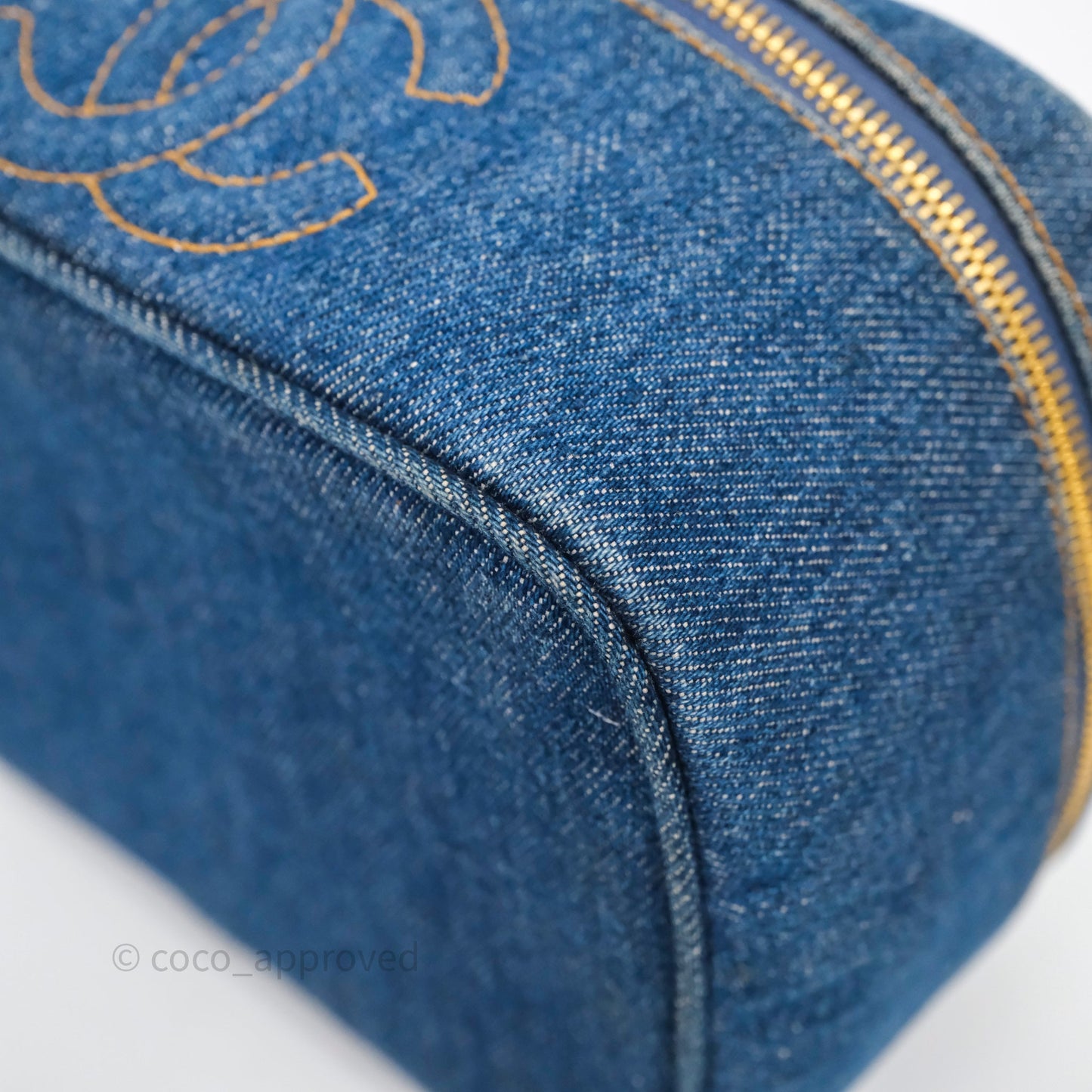 Chanel Vintage Vanity Case Denim Aged Gold Hardware