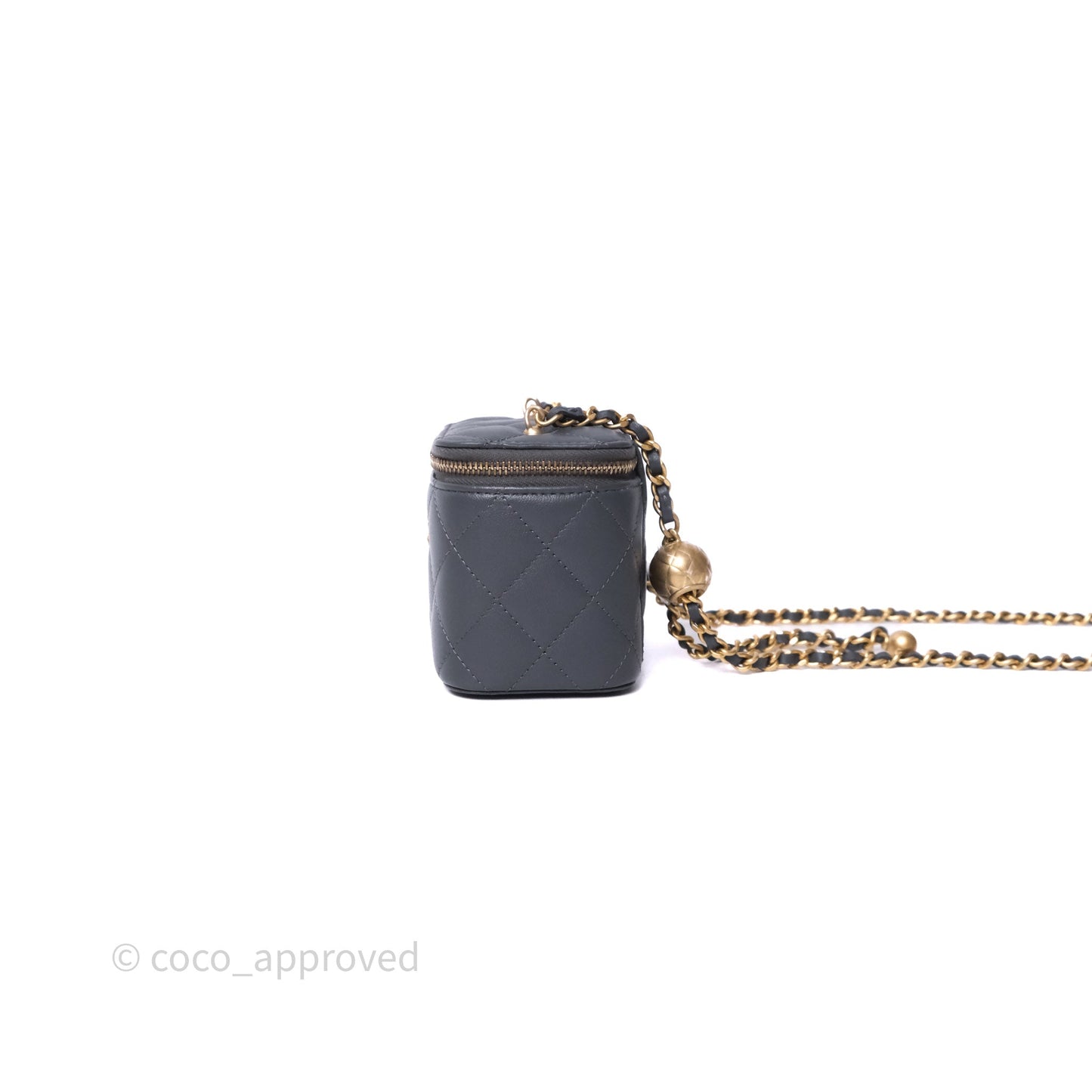 Chanel Mini Vanity Pearl Crush With Chain Dark Grey Lambskin Aged Gold Hardware