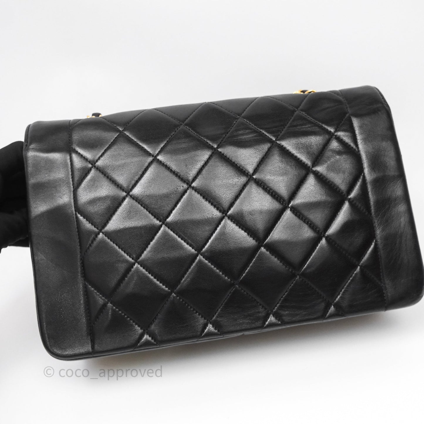 Chanel Vintage Medium Classic Diana Flap Bag Black Lambskin 24K Gold Hardware
