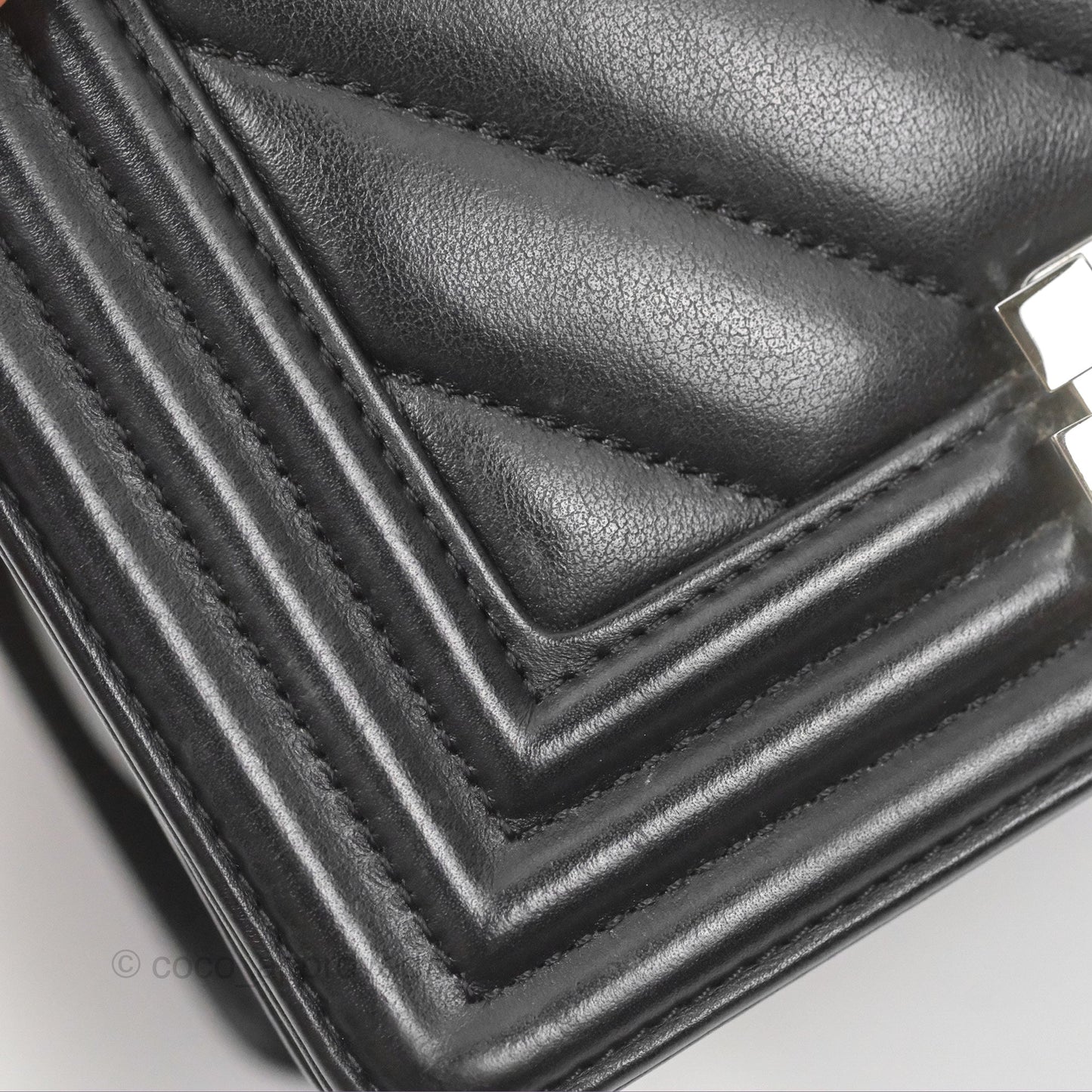 Chanel Small Chevron Boy Black Calfskin Silver Hardware