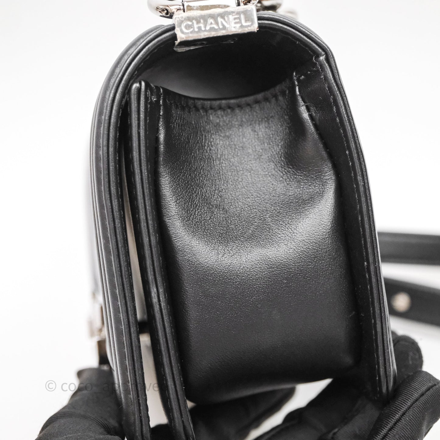 Chanel Small Boy Chevron Black Lambskin Silver Hardware