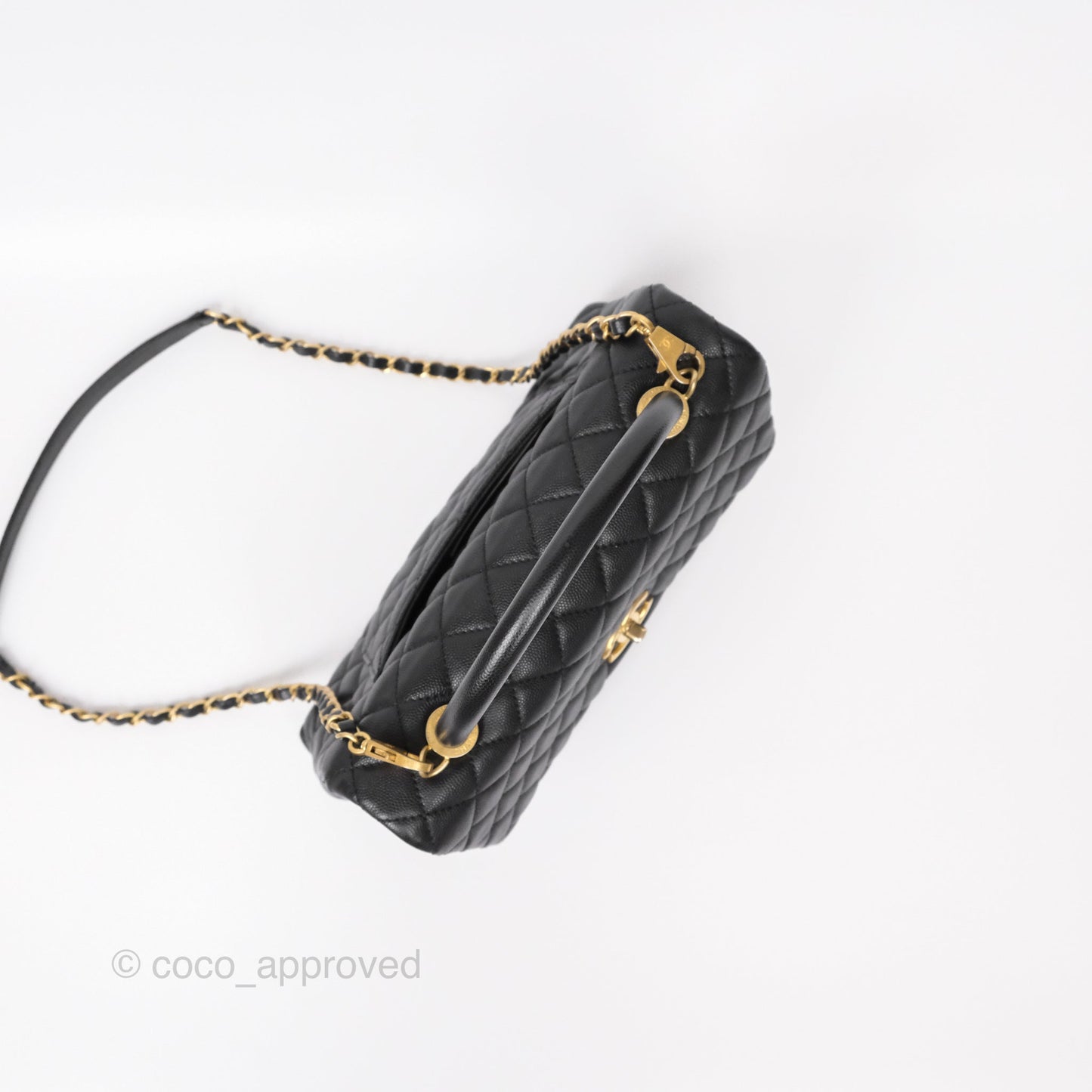 Chanel Medium Coco Handle Quilted Black Caviar Aged Gold Hardware