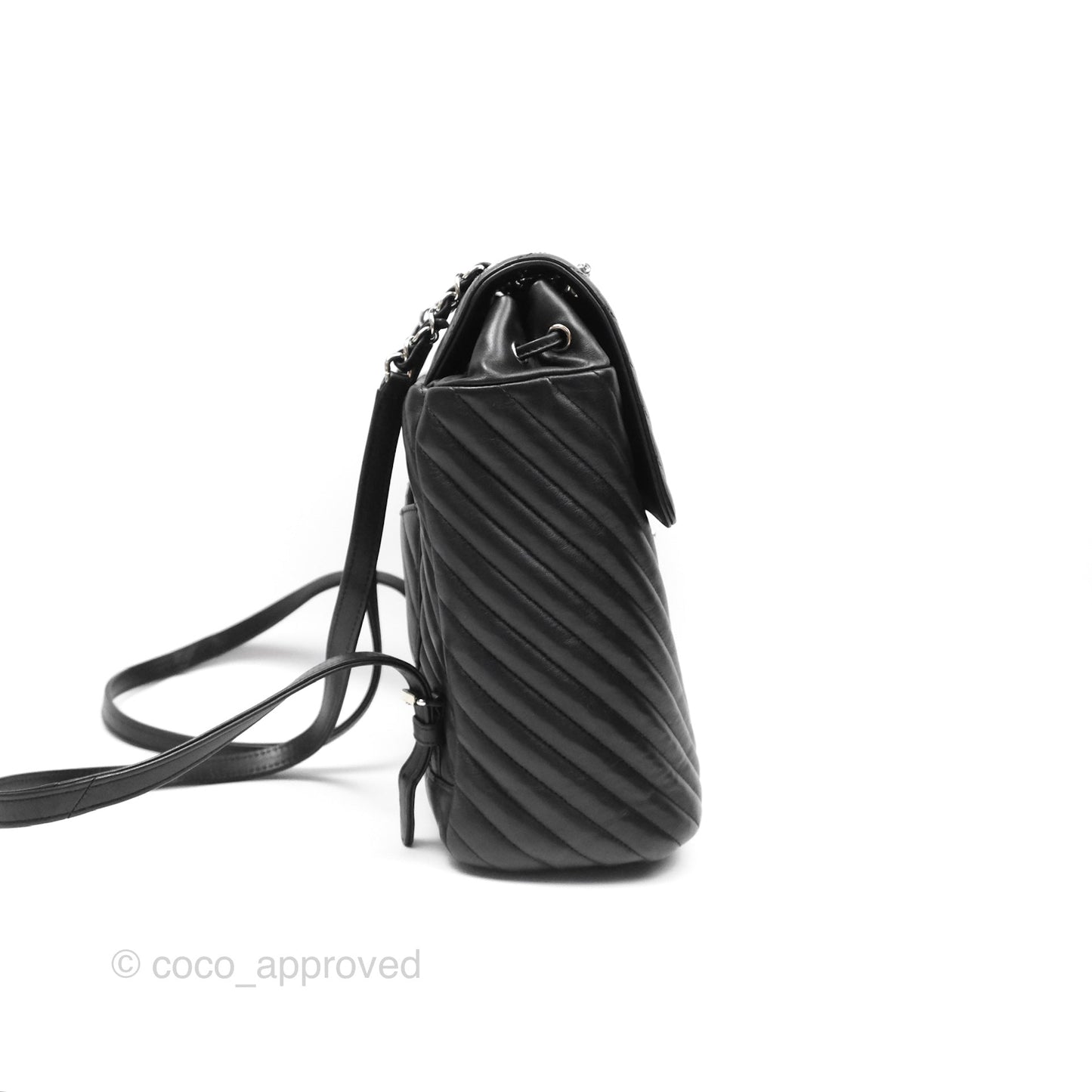 Chanel Medium Chevron Urban Spirit Backpack Black Calfskin Silver Hardware