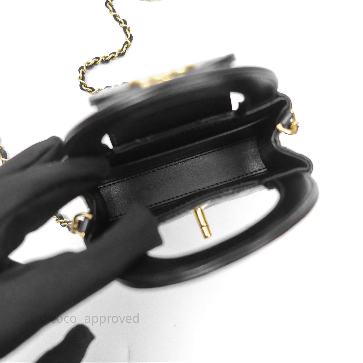 Chanel Mini Nano Kelly Bag Black Shiny Calfskin Aged Gold Hardware