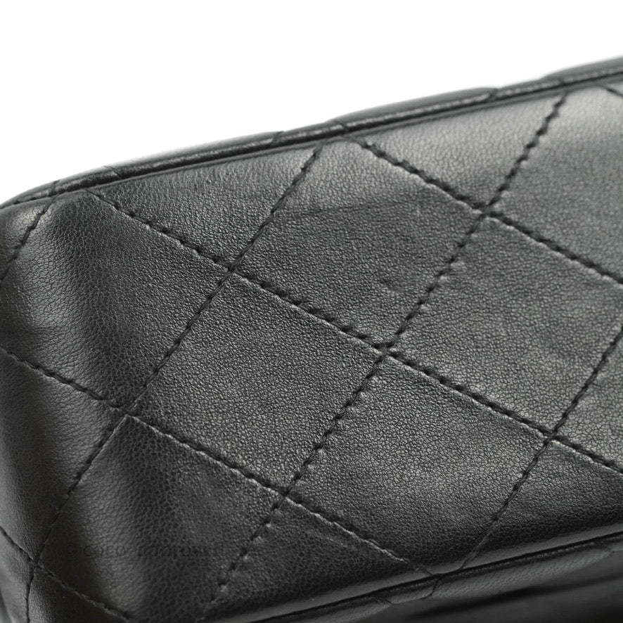 Chanel Classic M/L Medium Double Flap Black Lambskin Silver Hardware