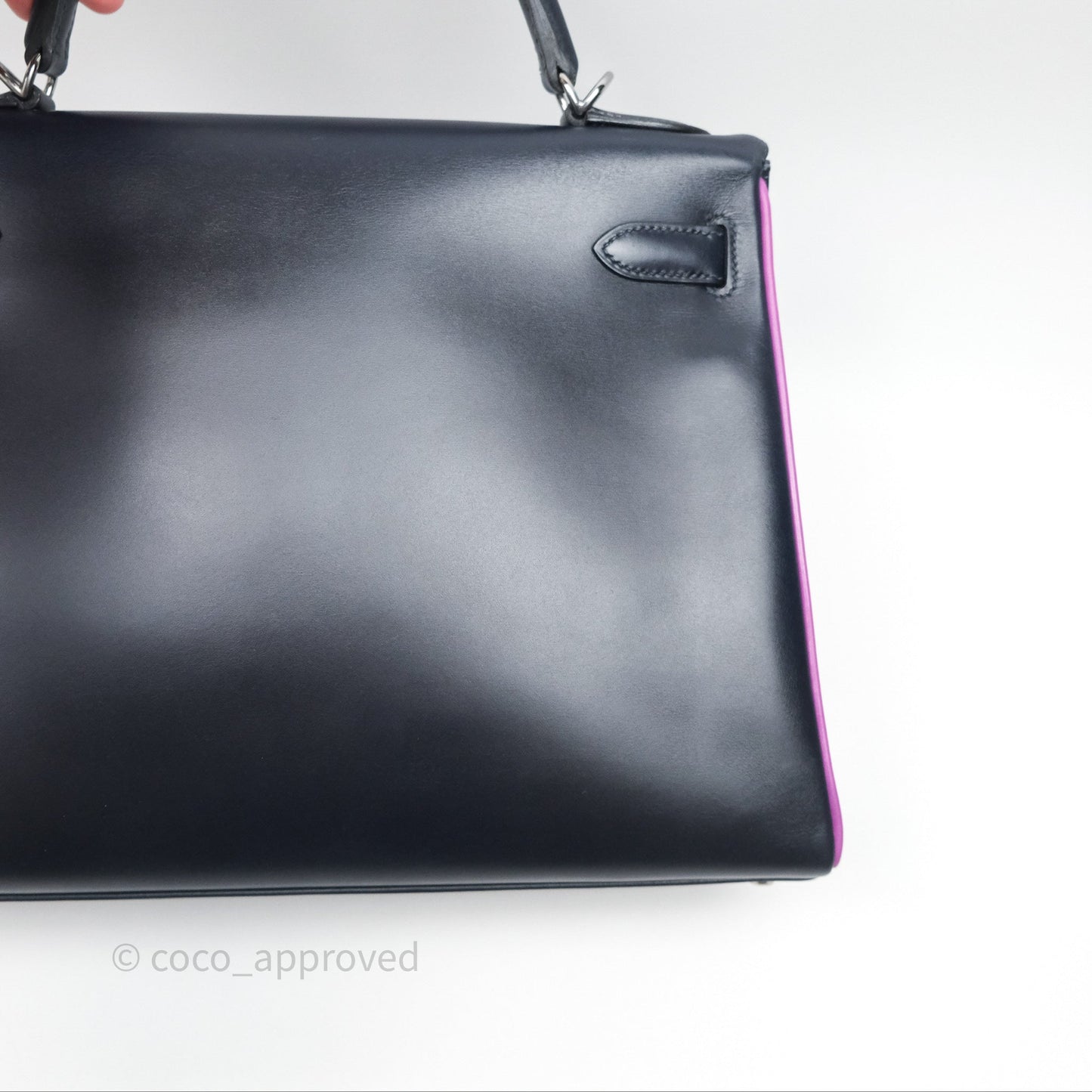 Hermès Vintage Kelly 32 Retourn Navy/Purple Box Leather Palladium Hardware