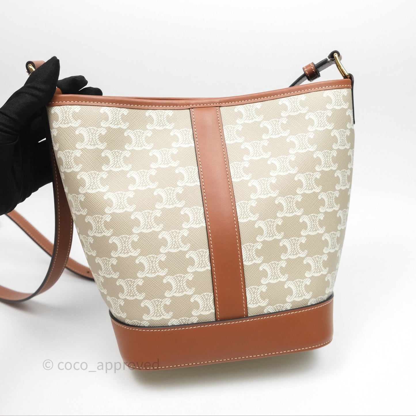Celine Small Bucket Triomphe Canvas Grege Calfskin