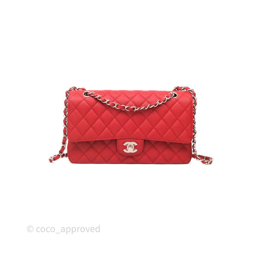 Chanel Classic M/L Medium Flap Quilted Red Caviar Silver Hardware