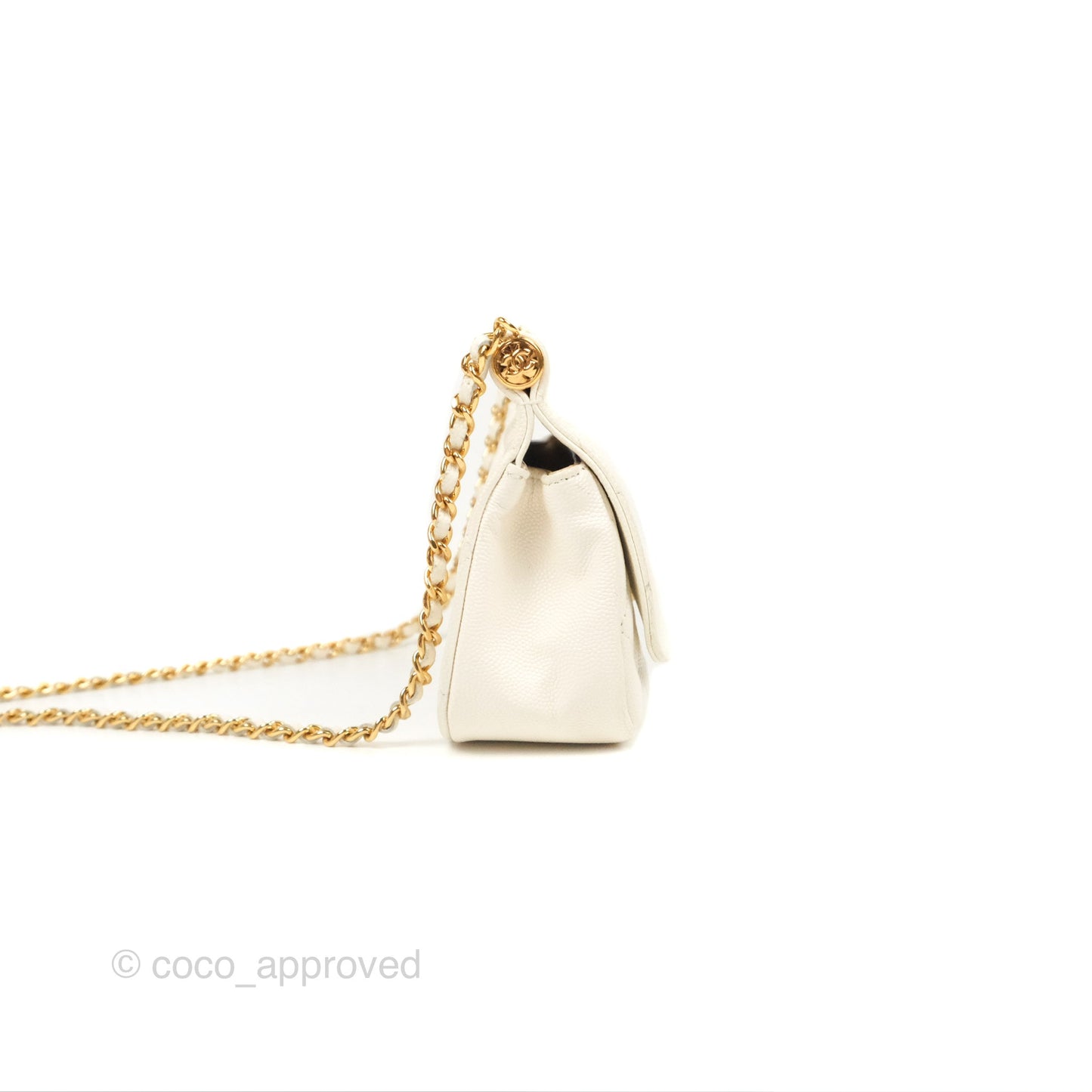 Chanel Clutch with Chain Ivory White Caviar Gold Hardware 22K