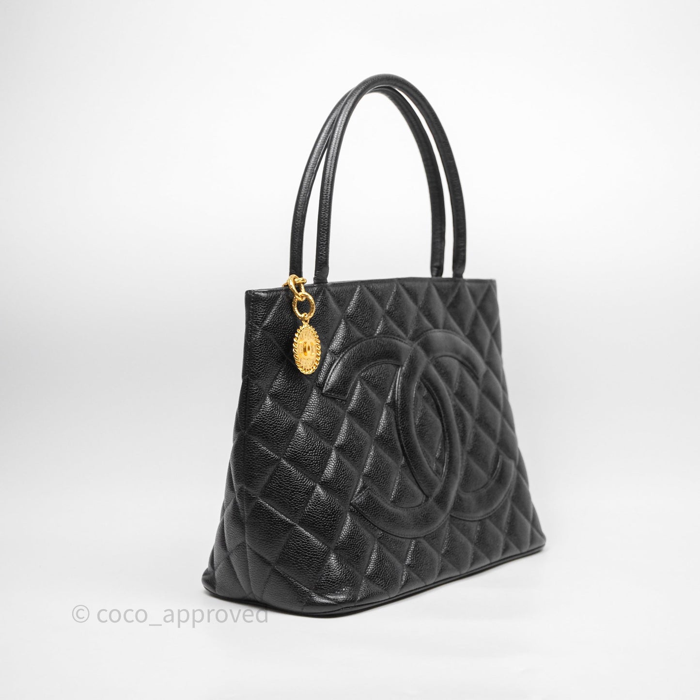 Chanel Vintage Medallion CC Tote Bag Black Caviar Gold Hardware