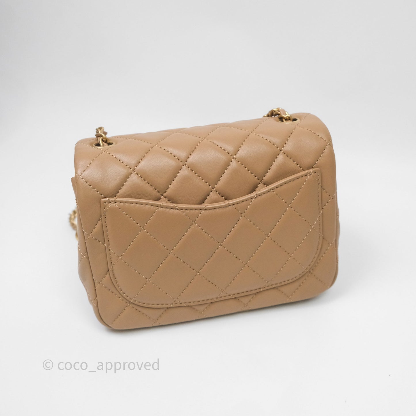 Chanel Pearl Crush Mini Square Quilted Beige Lambskin Aged Gold Hardware