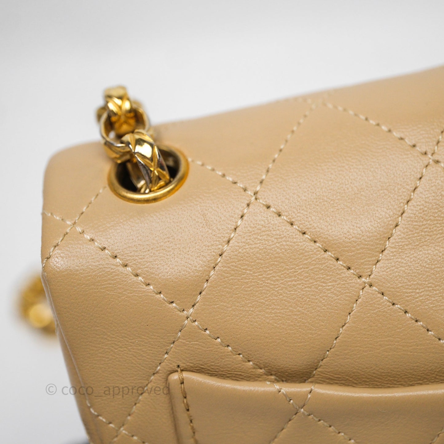 Chanel Vintage Mini Flap Bag Beige Lambskin Gold Hardware
