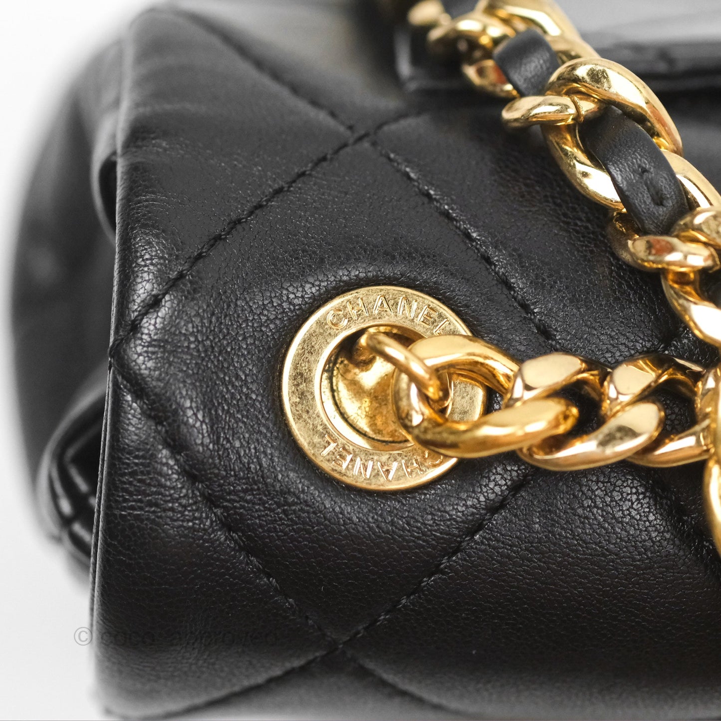 Chanel Mini Top Handle Flap Black Lambskin Aged Gold Hardware