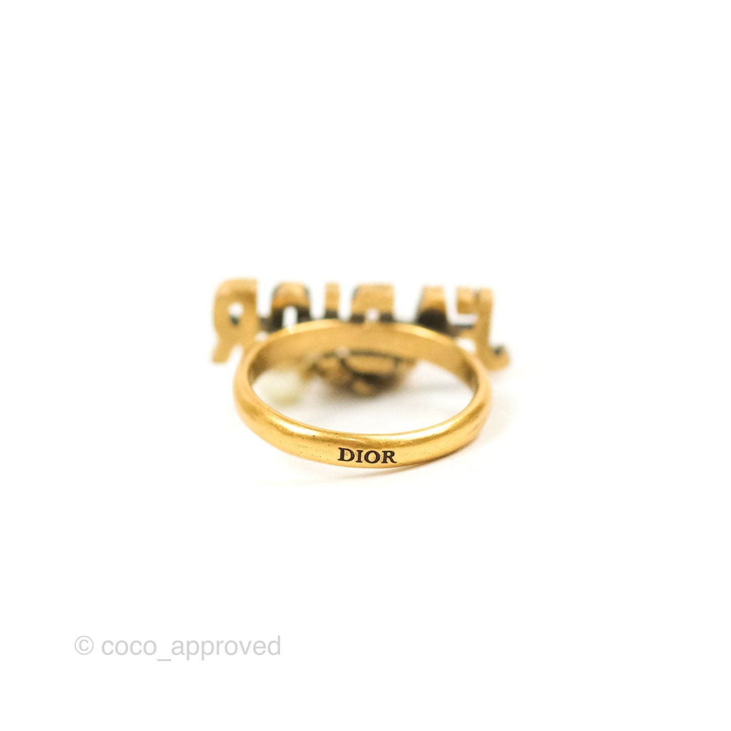 Dior J'adior Crystal Drop Charm Ring Set Antique Gold Tone