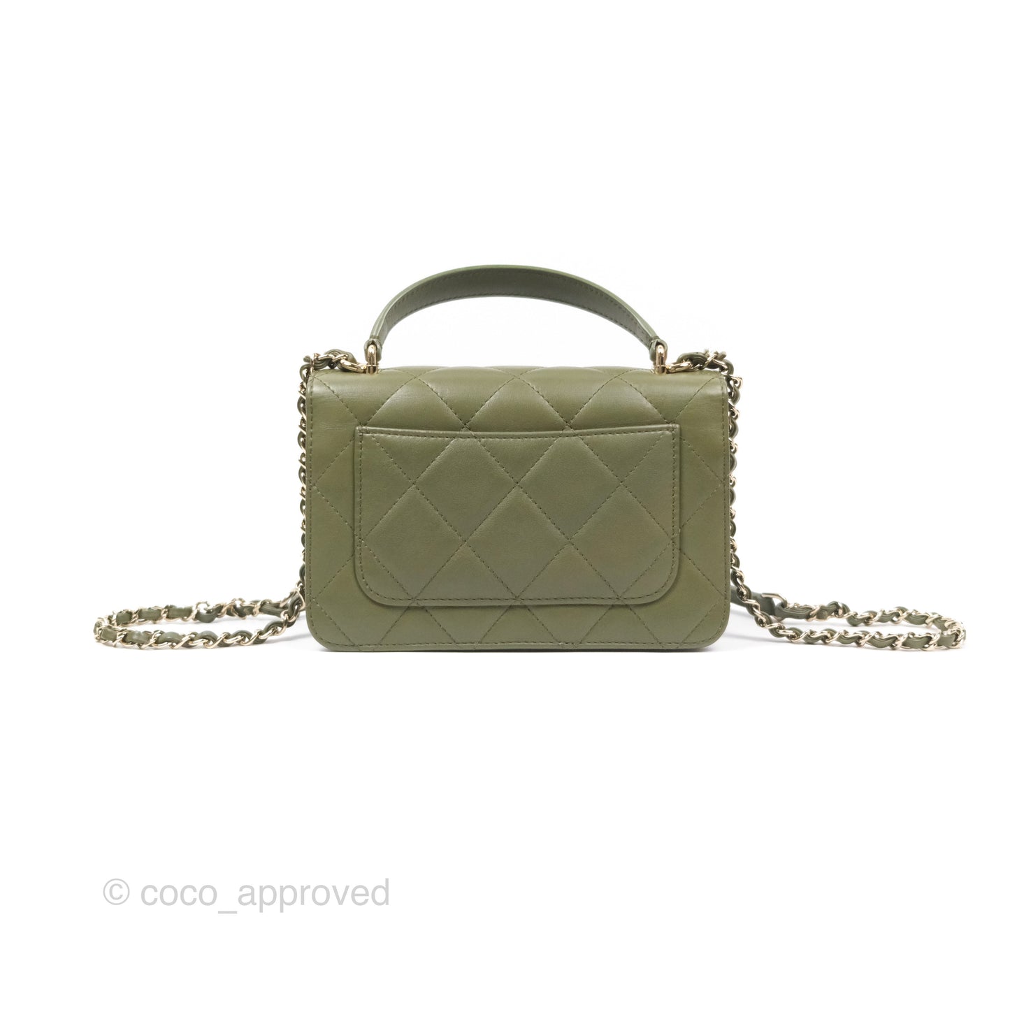Chanel Small Coco Lady Quilted Flap Bag With Top Handle Olive Green Calfskin Gold Hardware