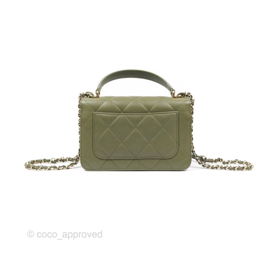 Chanel Small Coco Lady Quilted Flap Bag With Top Handle Olive Green Calfskin Gold Hardware