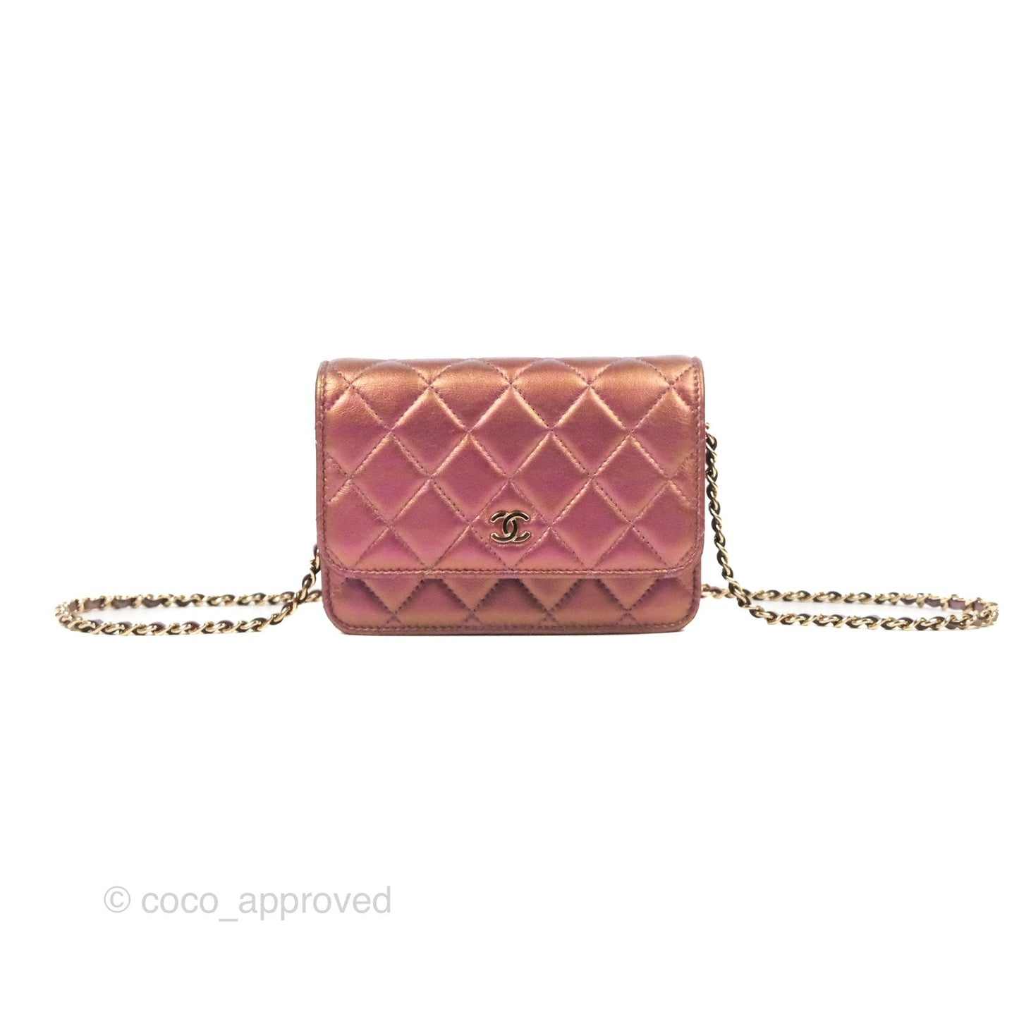 Chanel Quilted Mini Wallet on Chain WOC Iridescent Purple Gold Hardware