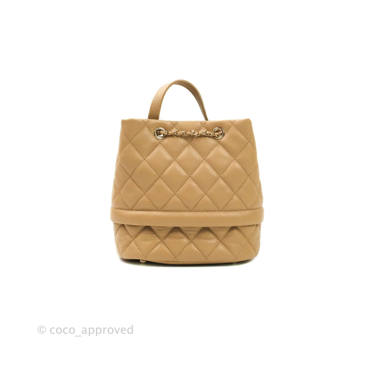 Chanel Caviar Quilted Rolled Up Bucket Drawstring Bag Beige Gold Hardware