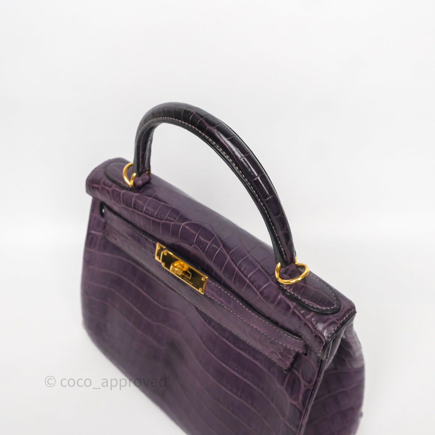 Hermès Kelly 28 Purple Crocodile Gold Hardware
