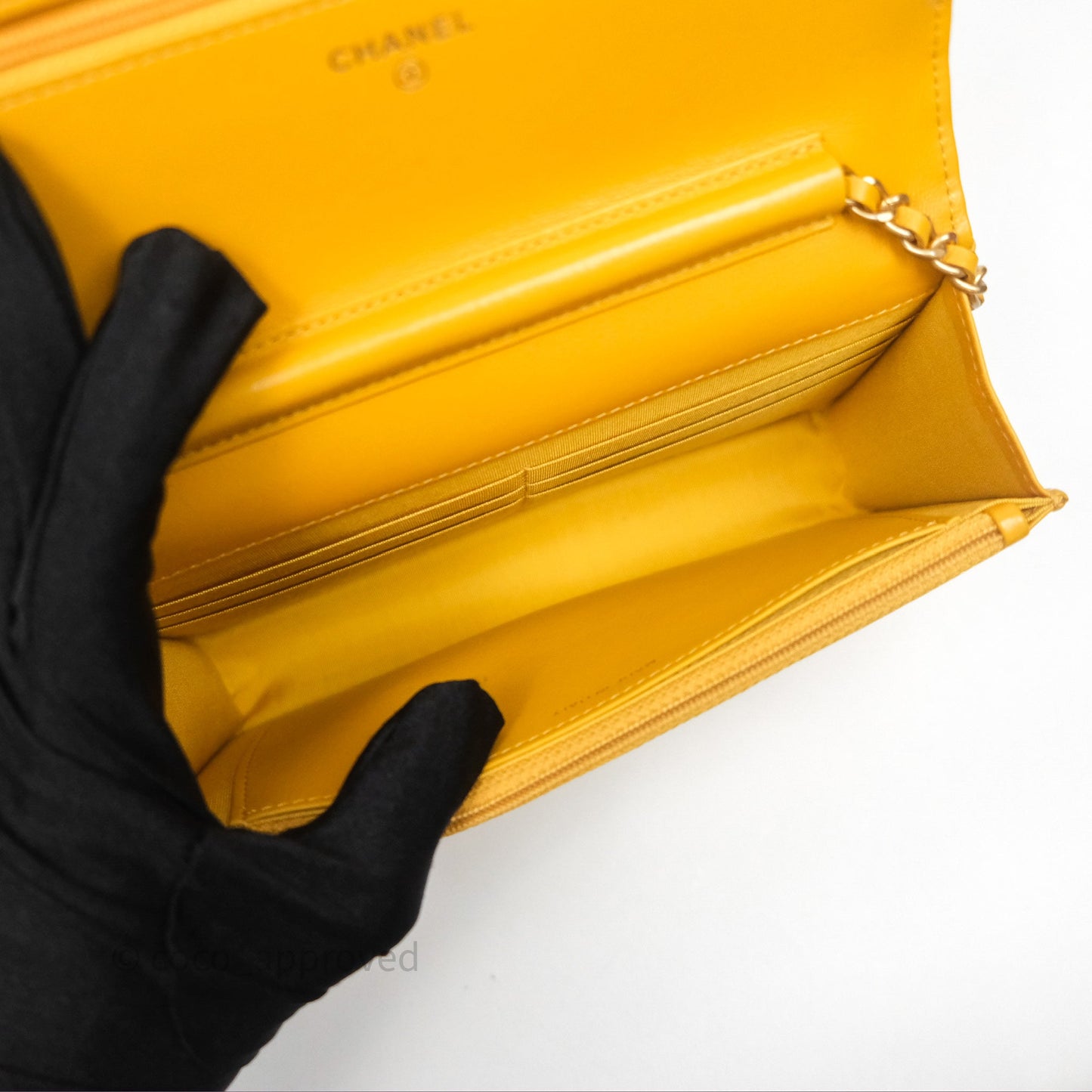 Chanel Quilted Classic Chain Around WOC Yellow Lambskin Aged Gold Hardware