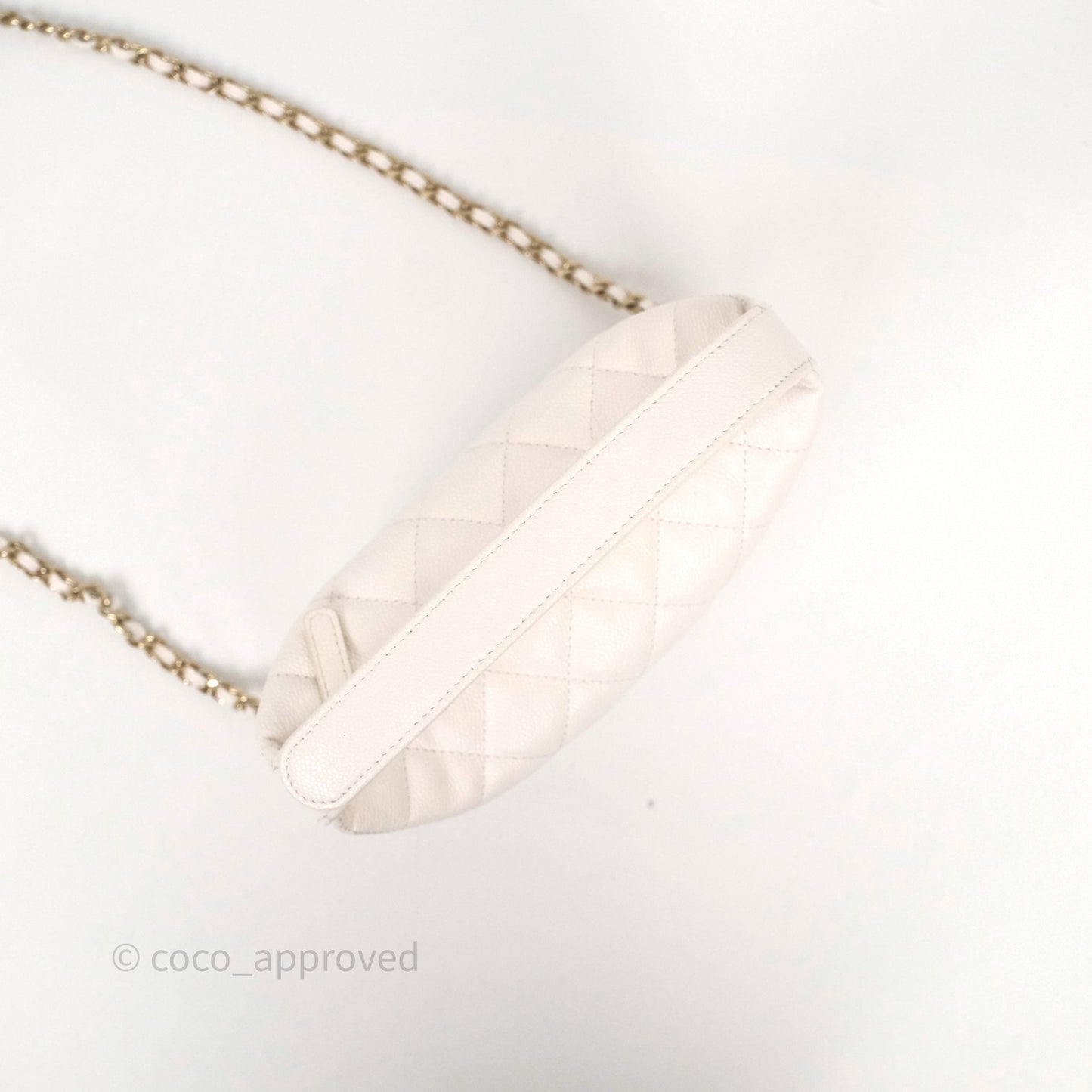 Chanel Quilted Hobo With Chain White Caviar Gold Hardware