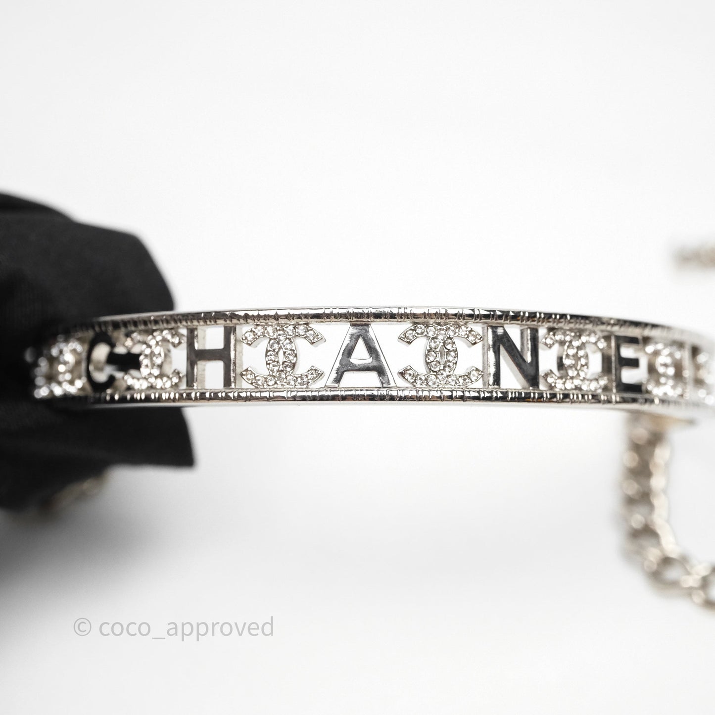 Chanel Crystal Logo Silver Chain Choker 22A
