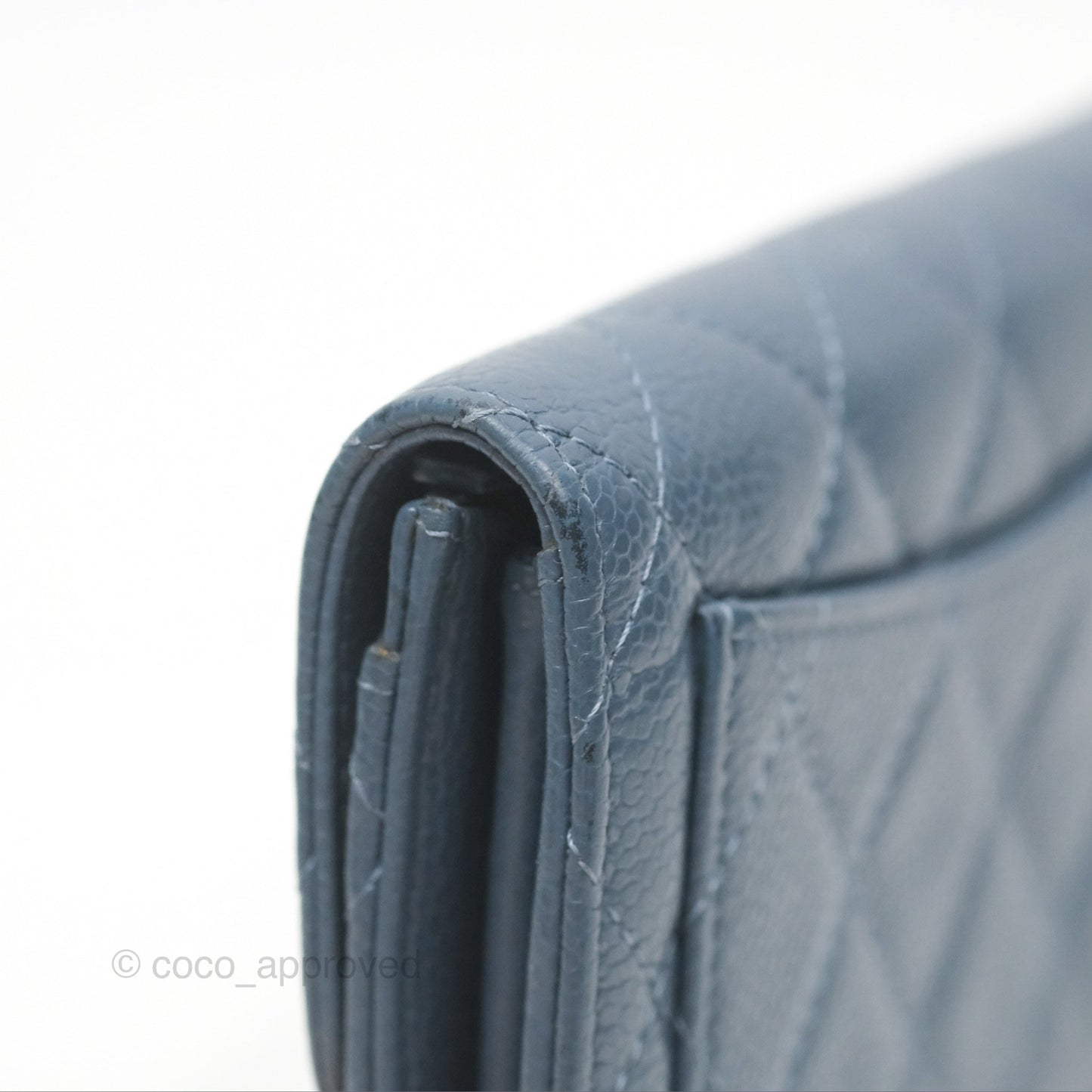 Chanel Quilted Small Flap Wallet Grey Blue Caviar Silver Hardware