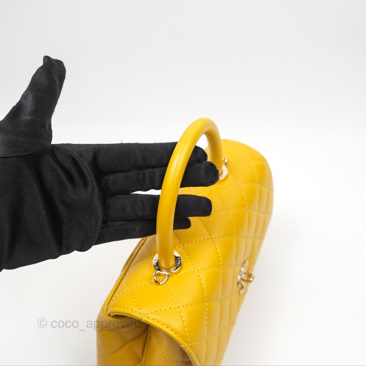 Chanel Small Coco Handle Mustard Yellow Caviar Gold Hardware